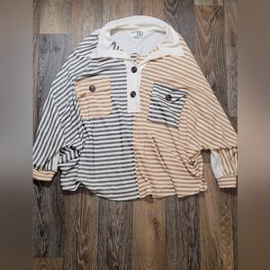 Bucket List Womens Large Oversized Shirt Long Sleeve Lagen Look Striped